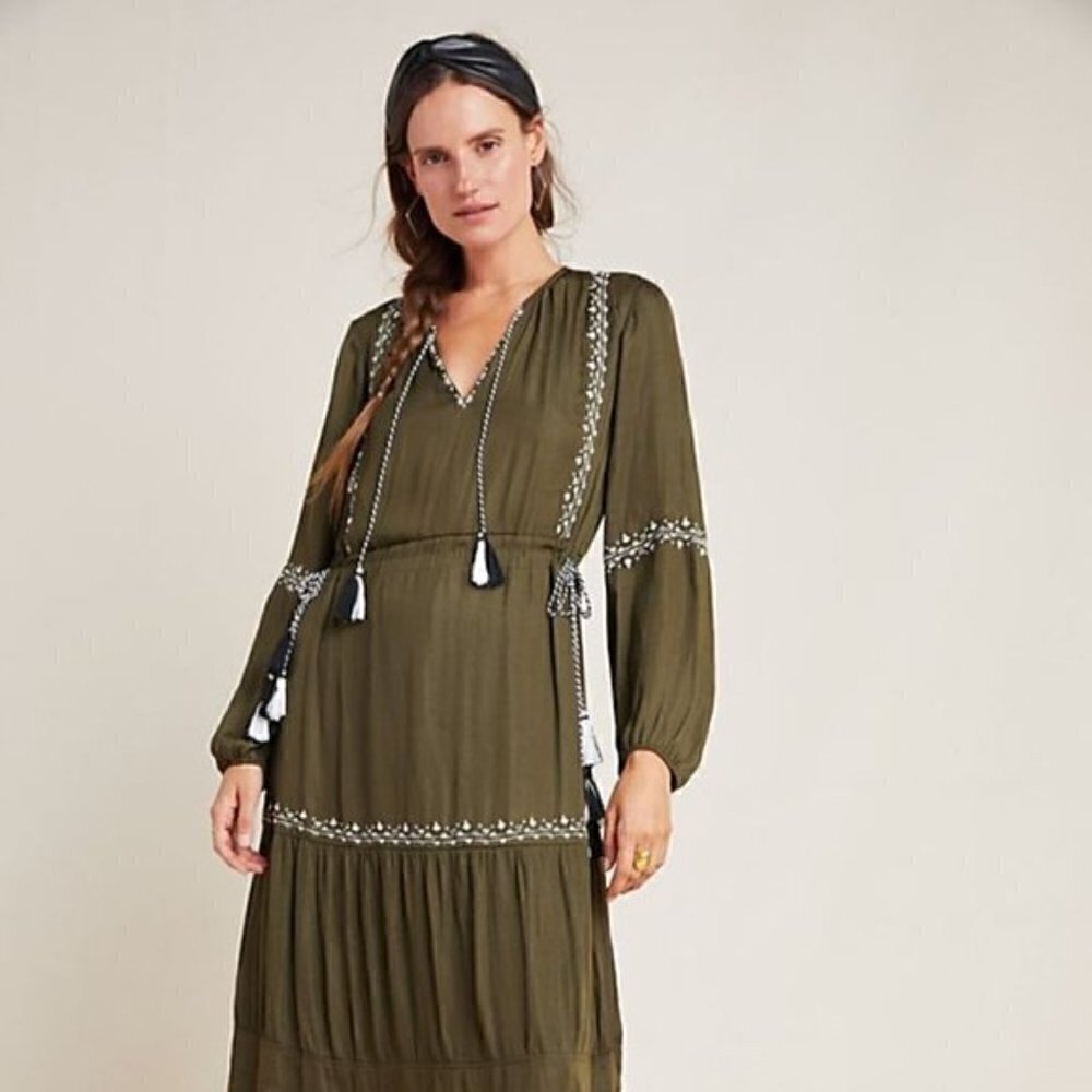 New Dolan Collection Elise Tasseled Green  Dress Anthropologie NWT XXS